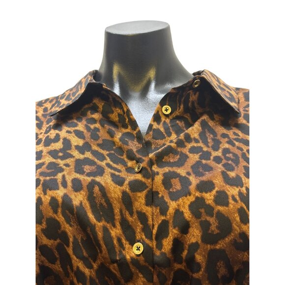 NWT Talbots Animal Print Brown Dress With Belt Button Down Leopard Midi Long Sle - Picture 6 of 9